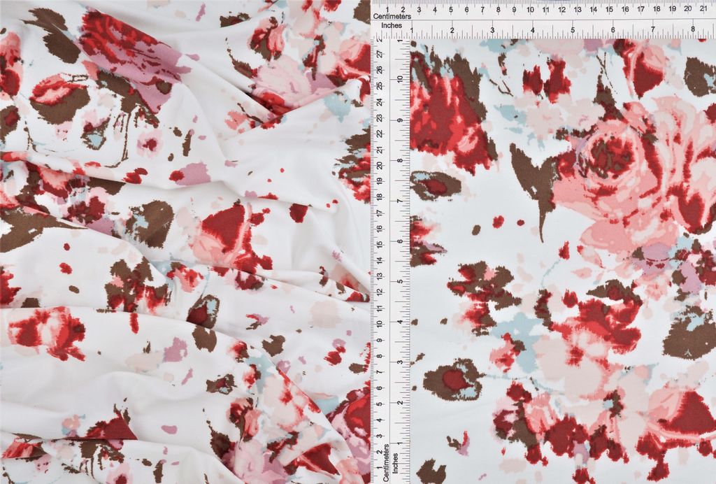 KNT2100-Q11103 / IVORY/ROSE / 96%POLY 4%SPAN DTY BRUSHED FLOWER/FLORAL PRINT