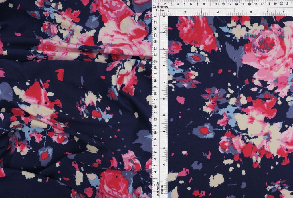 KNT2100-Q11103 / NAVY/PINK / 96%POLY 4%SPAN DTY BRUSHED FLOWER/FLORAL PRINT