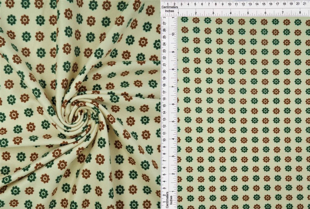 KNT2100-MS10134 / BEIGE/GREEN / 96%POLY 4%SPAN DTY BRUSH DITSY GEO FLOWER