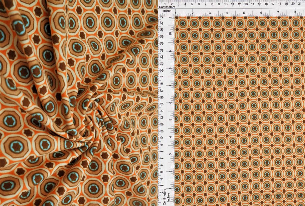 KNT2100-MS10158 / ORANGE/BROWN / 96%POLY 4%SPAN DTY BRUSH GEOMETRIC PRINT