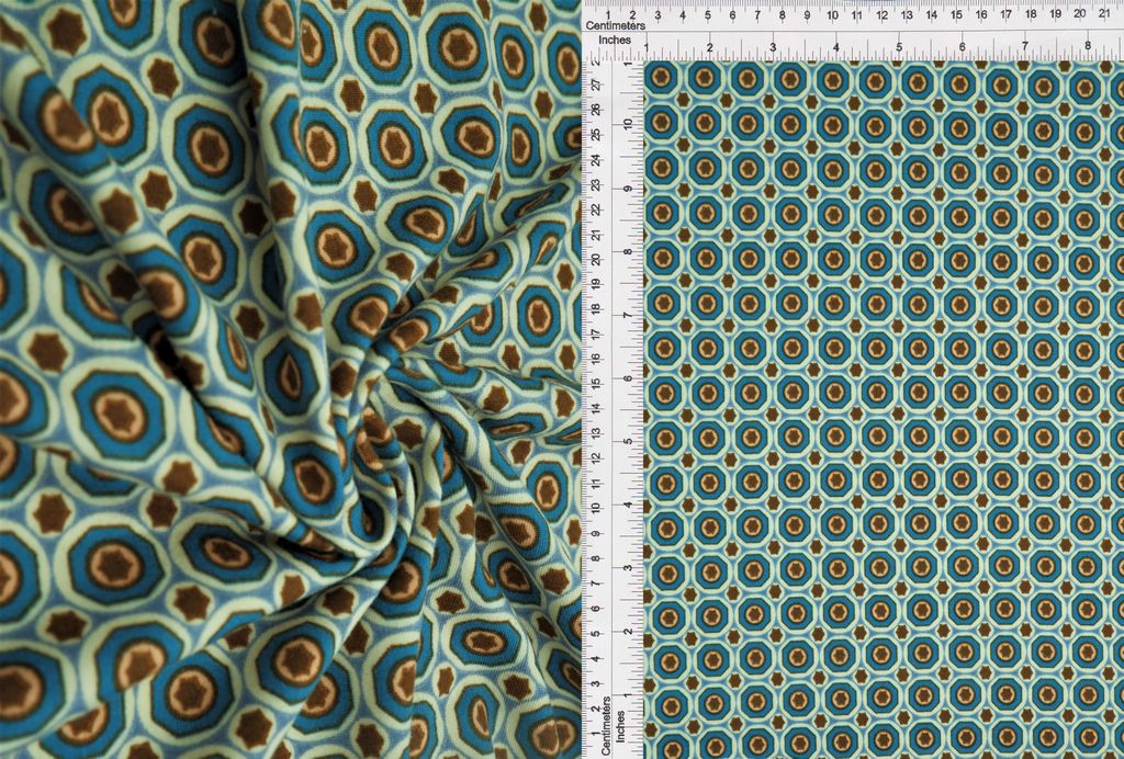 KNT2100-MS10158 / BLUE/BROWN / 96%POLY 4%SPAN DTY BRUSH GEOMETRIC PRINT