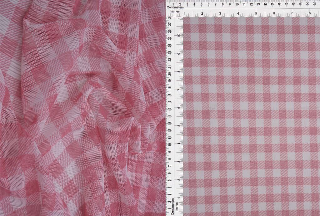MESH-DU1755 / PINK/IVORY / 90%POLY 10%SPAN MESH PLAID/GINGHAM PRINT