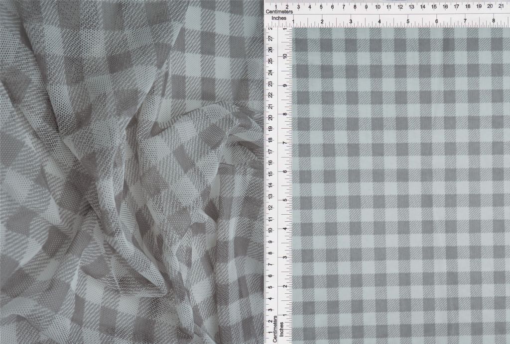 MESH-DU1755 / GREY/IVORY / 90%POLY 10%SPAN MESH PLAID/GINGHAM PRINT