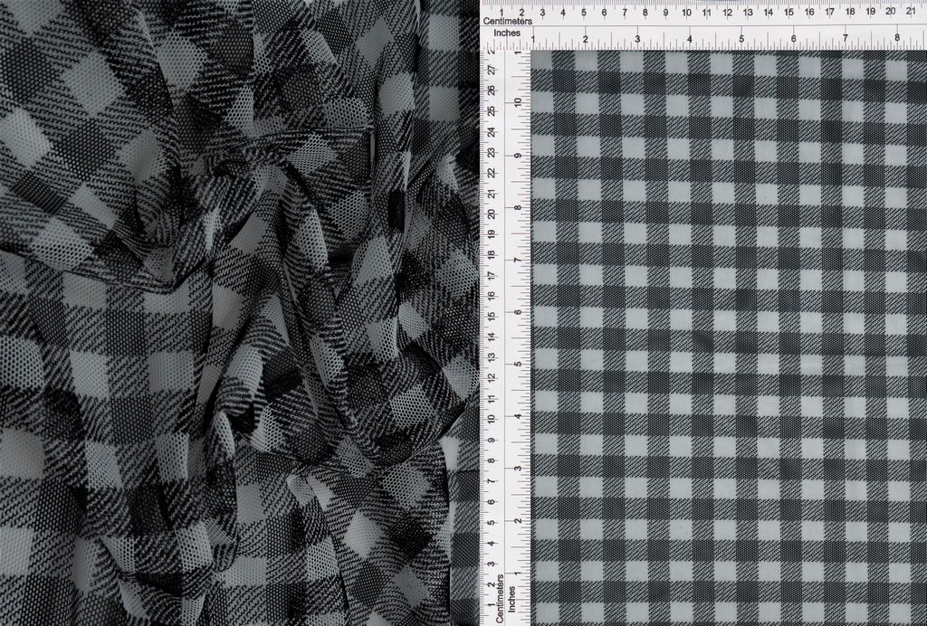 MESH-DU1755 / BLK/IVORY / 90%POLY 10%SPAN MESH PLAID/GINGHAM PRINT