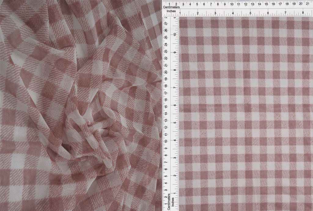 MESH-DU1755 / CLAY/IVORY / 90%POLY 10%SPAN MESH PLAID/GINGHAM PRINT