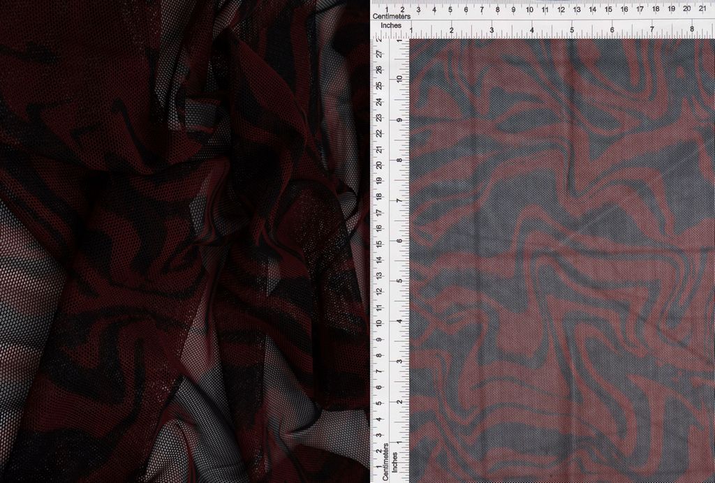 MESH-Q11205 / WINE/BLK / 90%POLY 10%SPAN MESH ZEBRA/WAVE/MARBLE/TIGER PRINT