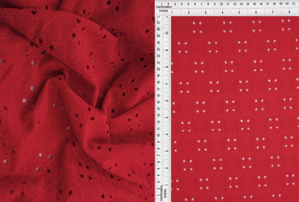 KNT4187 / TOMATO RED / 97%POLY 3%SPAN DTY KNIT JACQUARD EYELET
