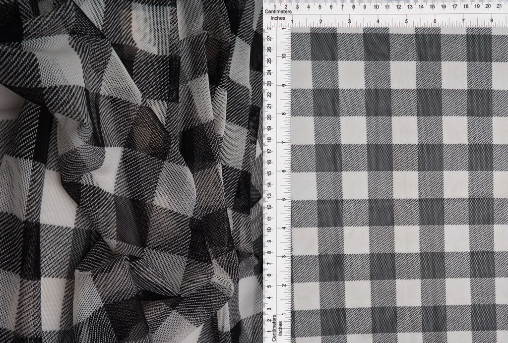 MESH-SE902140 / BLACK/WHT / 90%POLY 10%SPAN MESH CHECKERED/PLAID PRINT