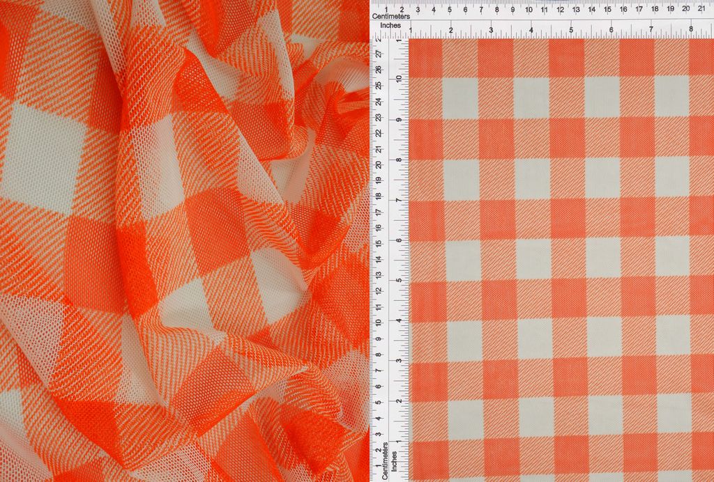 MESH-SE902140 / ORANGE/WHT / 90%POLY 10%SPAN MESH CHECKERED/PLAID PRINT