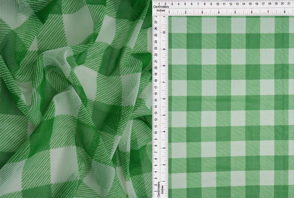 MESH-SE902140 / GREEN/WHT / 90%POLY 10%SPAN MESH CHECKERED/PLAID PRINT