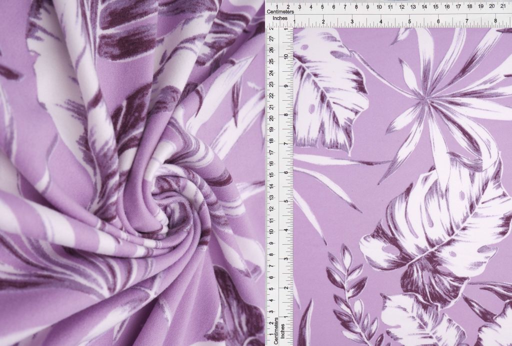 KNT2100-Q10120 / LAVENDER / 96%POLY 4%SPAN DTY BRUSHED TROPICAL PRINT