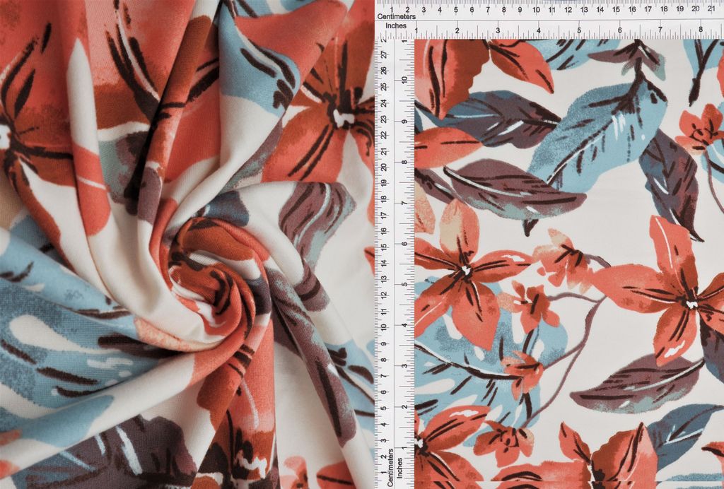 KNT2100-Q11102 / CREAM/RUST / 96%POLY 4%SPAN DTY BRUSHED BIG FLOWER/FLORAL PRINT