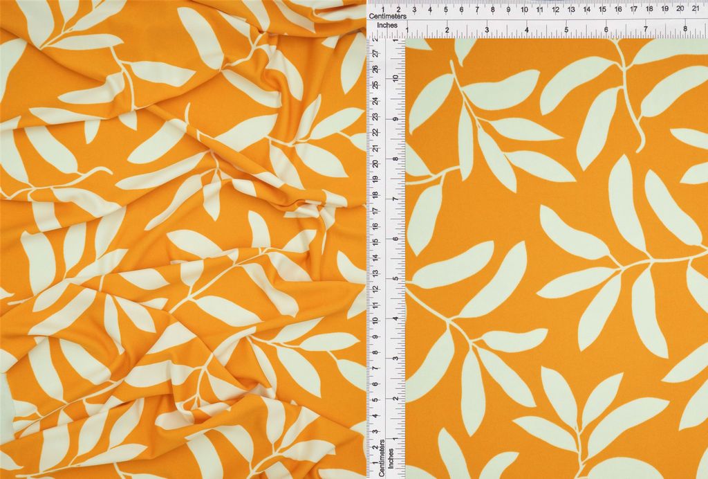 KNT1389-Q11215 / MUSTARD / 96%POLY 4%SPAN DTY LEAF PRINT