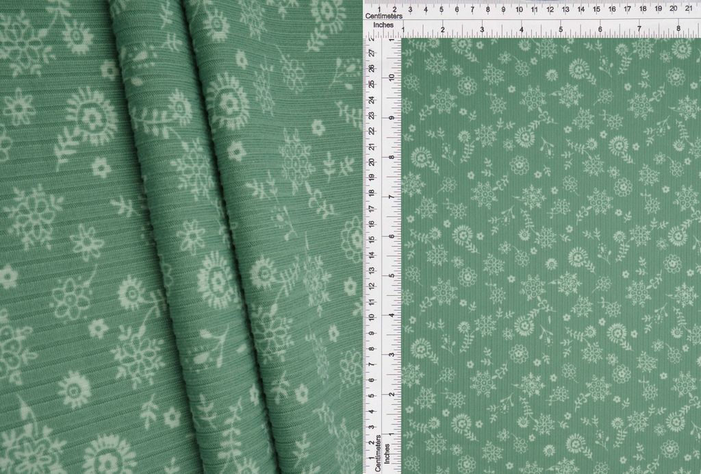 KNT3422-MS10176 / SAGE LT / 96%POLY 4%SPAN 4X2 YUMMY RIB DITSY FLORAL/FLOWER