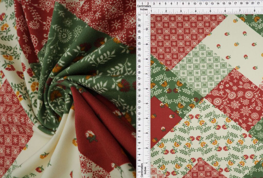 KNT2100-MS10175 / MARSALA MULTI / 96%POLY 4%SPAN DTY BRUSH PATCHWORK FLORAL