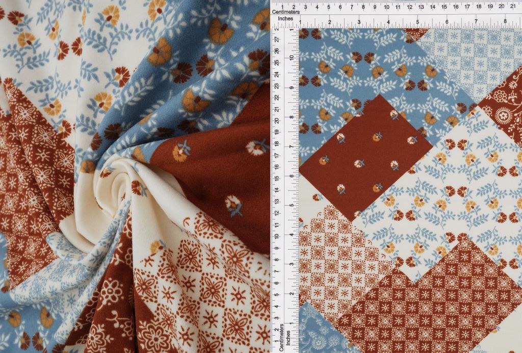 KNT2100-MS10175 / BRICK MULTI / 96%POLY 4%SPAN DTY BRUSH PATCHWORK FLORAL