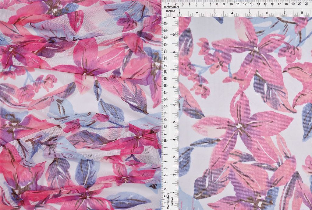 MESH-Q11102 / IVORY/PINK / 90%POLY 10%SPAN MESH BIG FLOWER/FLORAL PRINT