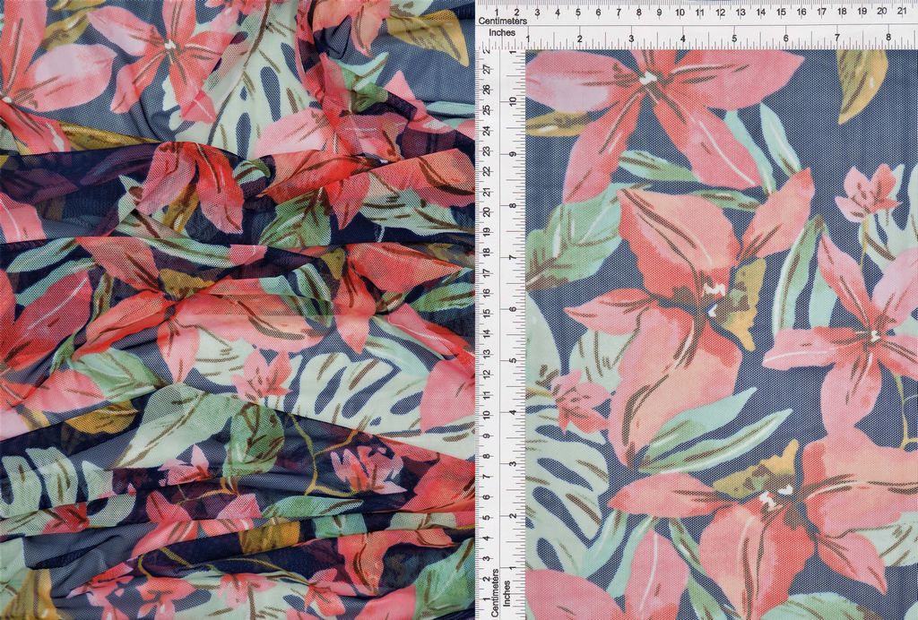 MESH-Q11102 / NAVY/ROSE / 90%POLY 10%SPAN MESH BIG FLOWER/FLORAL PRINT