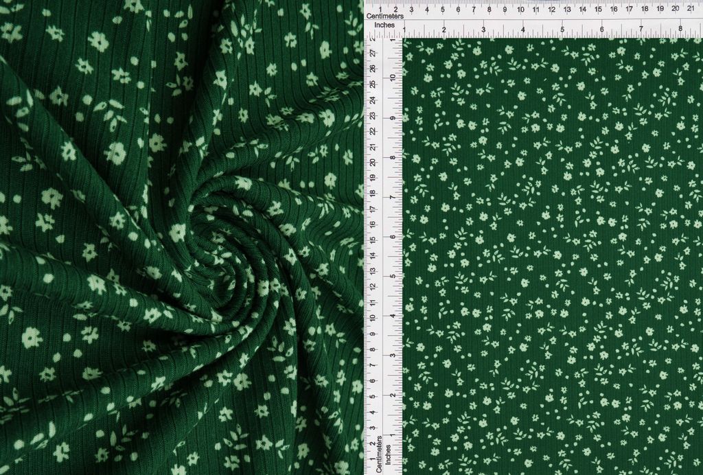 KNT3422-MS00518 / GREEN / 94%POLY 6%SPAN 4X2 YUMMY RIB DITSY FLORAL-FLOWER