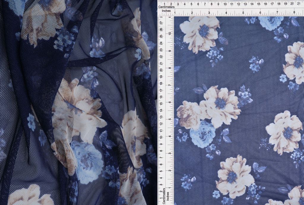 MESH-Q11216 / NAVY/BLUE / 97%POLY 3%SPAN MESH FLOWER/FLORAL PRINT