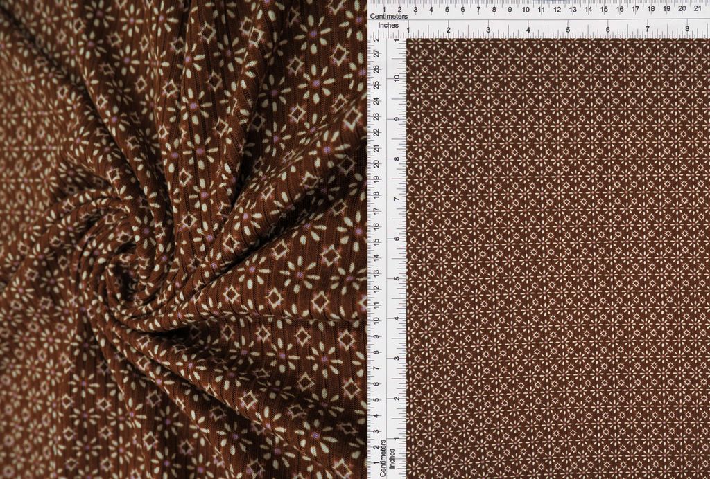 KNT3422-MS10082 / BROWN / 96%POLY 4%SPAN 4X2 YUMMY RIB GEO FLOWER
