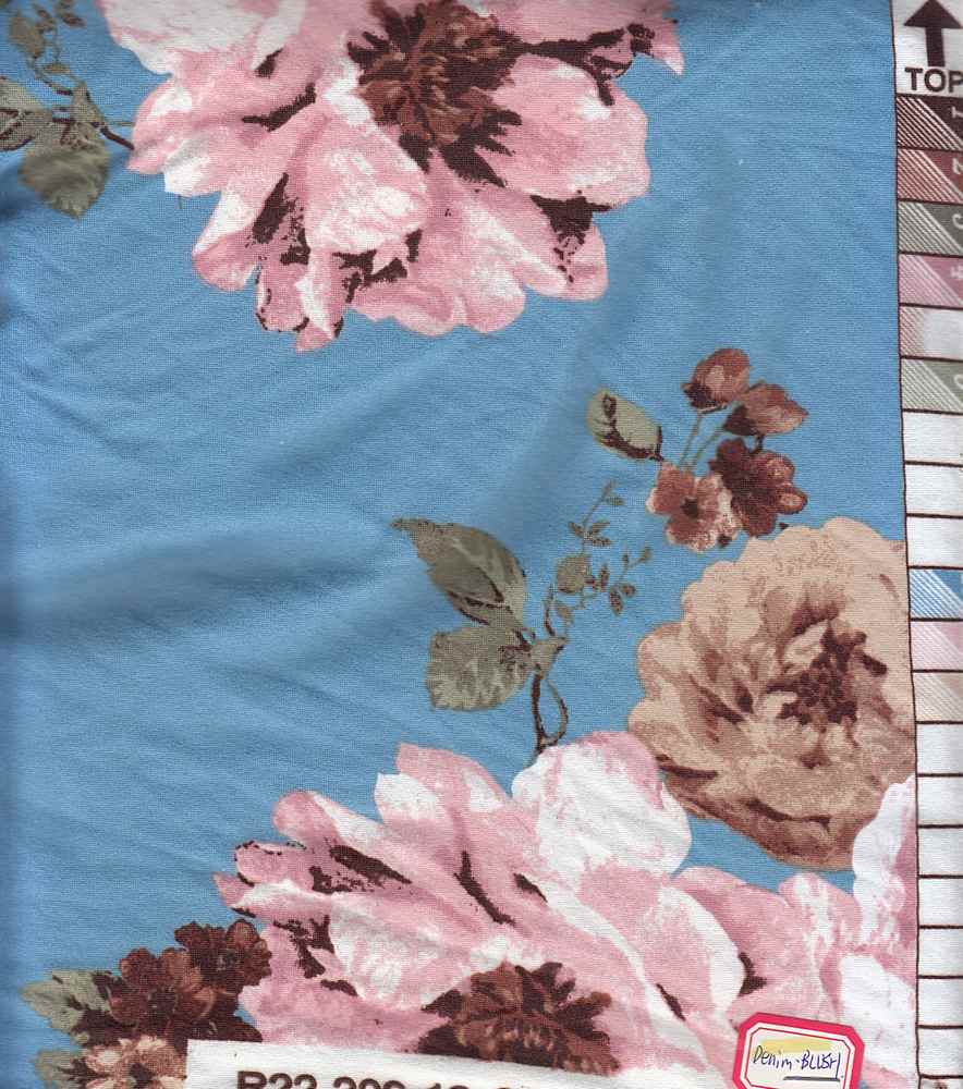 KNT2100-Q00307 / DENIM/BLUSH / 96%POLY 4%SPAN DTY BRUSHED BIG FLOWER/FLORAL PRINT