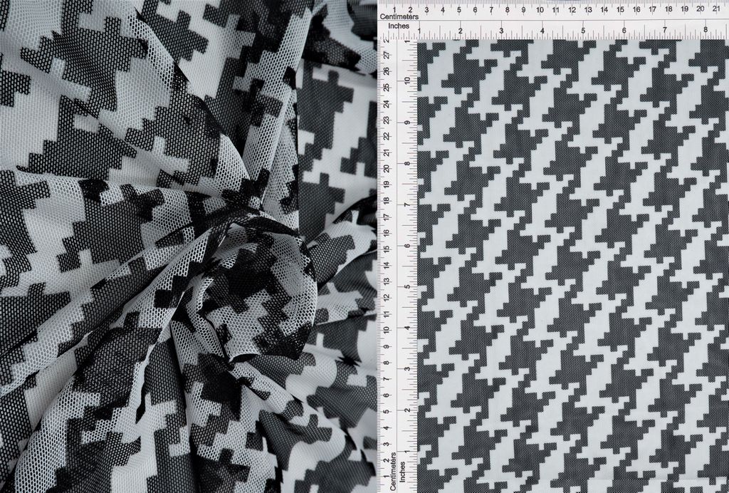 MESH-DU489 / BLK/IVORY / 90% POLY 10% SPANDEX MESH HOUNDSTOOTH PRINT