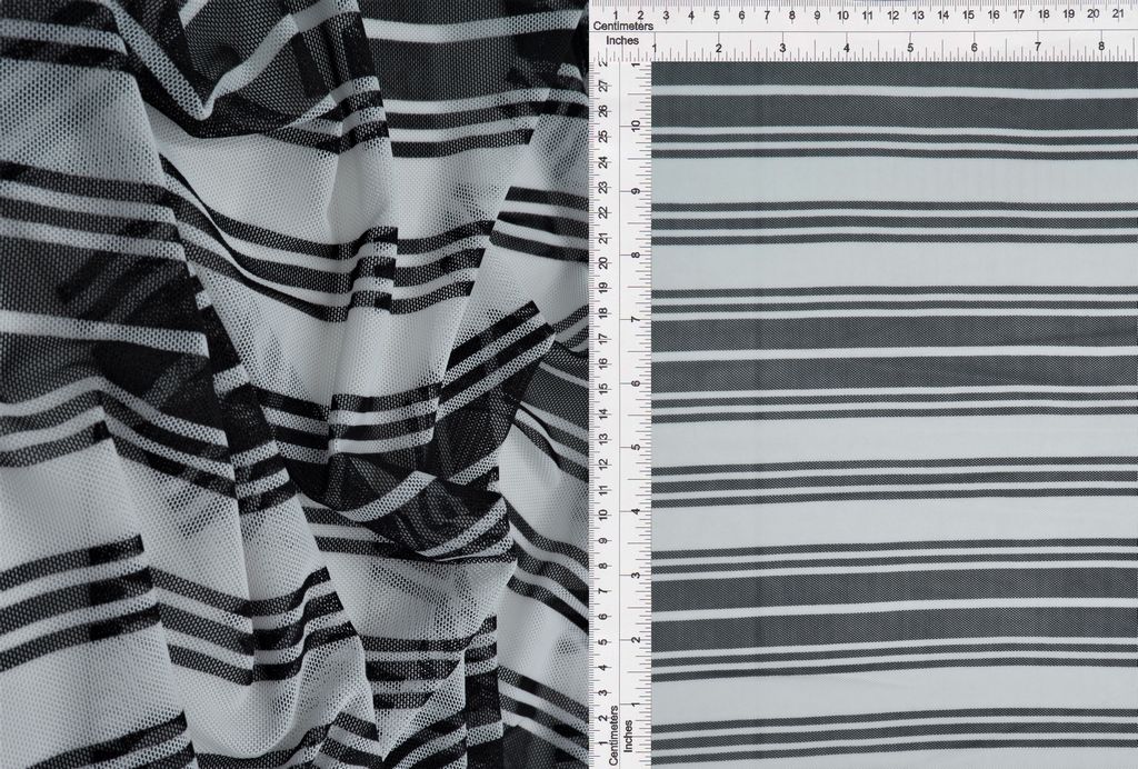 MESH-Q20212 / IVORY/BLK / 97%POLY 3%SPAN MESH HORIZONTAL STRIPE PRINT