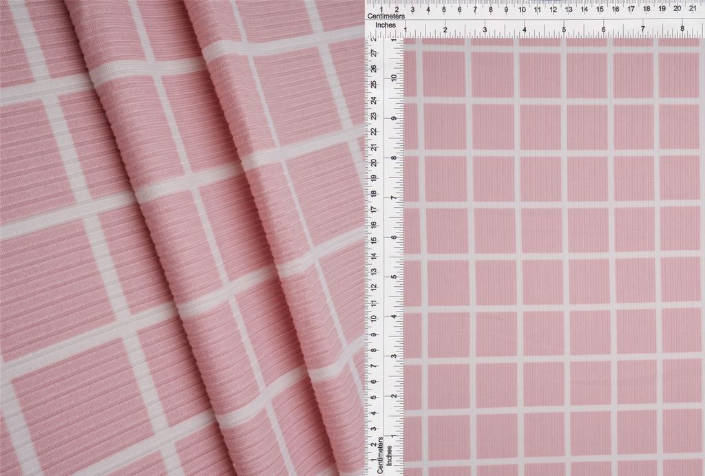 KNT3422-Q20118 / PINK/IVORY / 87%POLY 13%SPAN 4X2 YUMMY RIB CHECKERED/PLAID PRI