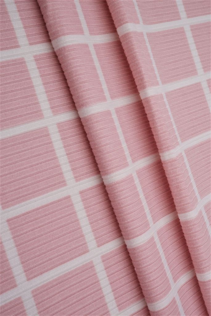 KNT3422-Q20118 / PINK/IVORY / 87%POLY 13%SPAN 4X2 YUMMY RIB CHECKERED/PLAID PRI
