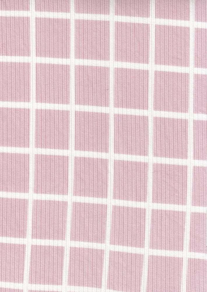 KNT3422-Q20118 / PINK/IVORY / 87%POLY 13%SPAN 4X2 YUMMY RIB CHECKERED/PLAID PRI