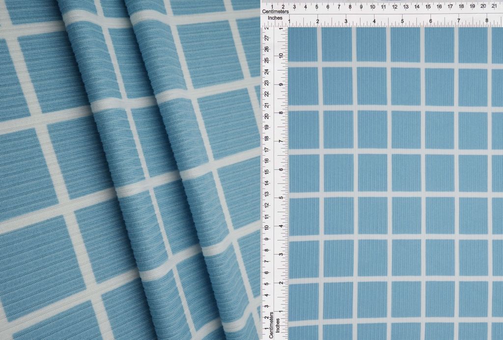 KNT3422-Q20118 / BLUE/IVORY / 87%POLY 13%SPAN 4X2 YUMMY RIB CHECKERED/PLAID PRI