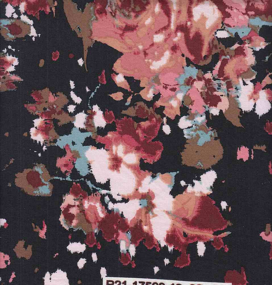 KNT2100-Q11103 / BLACK/BLUSH / 96%POLY 4%SPAN DTY BRUSHED FLOWER/FLORAL PRINT