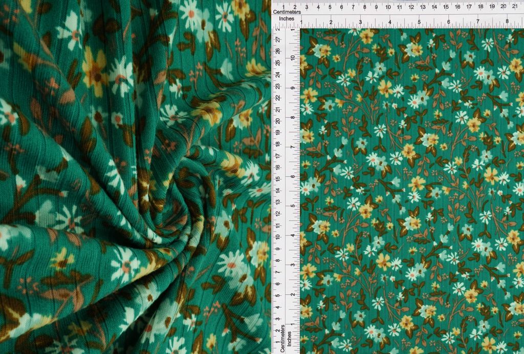 KNT4135-MS10080 / GREEN / 96%POLY 4%SPAN 8X3 YUMMY RIB DITSY FLORAL/FLOWER