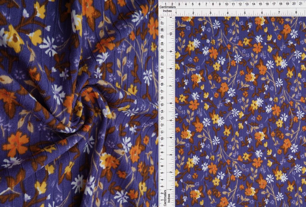 KNT4135-MS10080 / VIOLET / 96%POLY 4%SPAN 8X3 YUMMY RIB DITSY FLORAL/FLOWER
