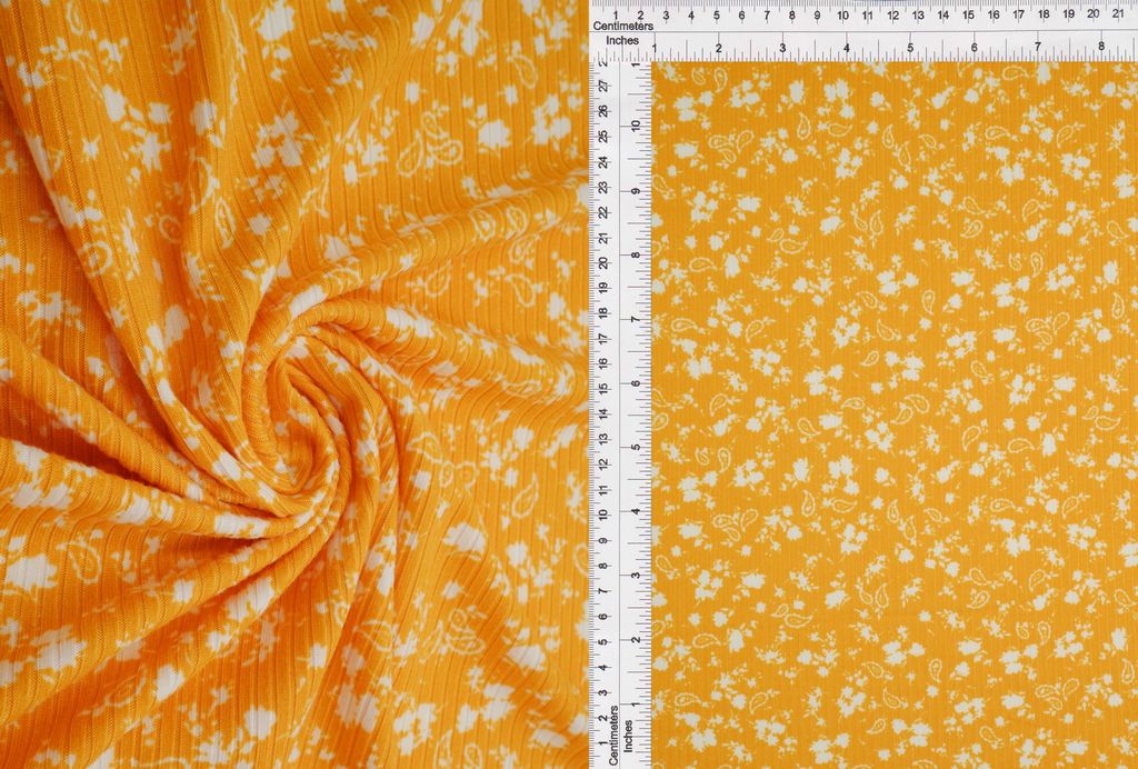 KNT3422-MS01214 / YELLOW MANGO / 96%POLY 4%SPAN 4X2 YUMMY RIB PAISLEY/FLORAL-FLOWER