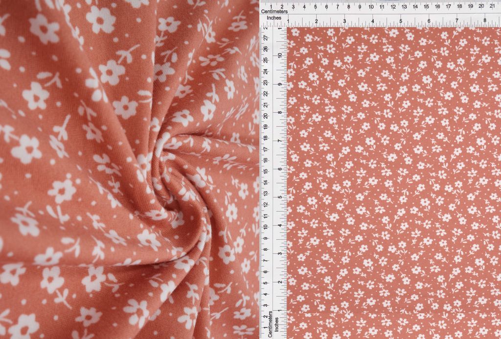 KNT2100-Q90322 / CLAY/WHT / 96%POLY 4%SPAN DTY BRUSHED DITSY FLORAL PRINT