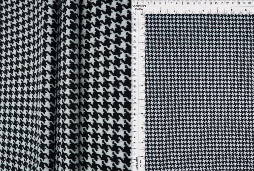 KNT3422-MS10150 / BLACK / 96%POLY 4%SPAN 4X2 YUMMY RIB HOUNDSTOOTH PRINT