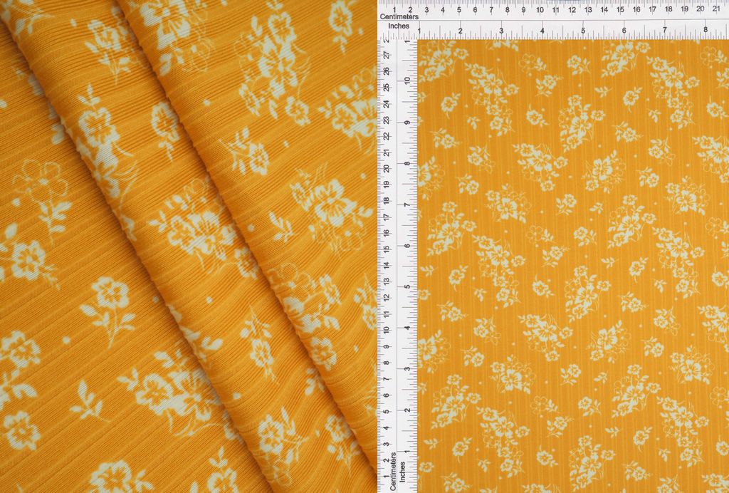 KNT4135-MS10135 / YELLOW / 87%POLY 13%SPAN 8X3 YUMMY RIB FLORAL/FLOWER