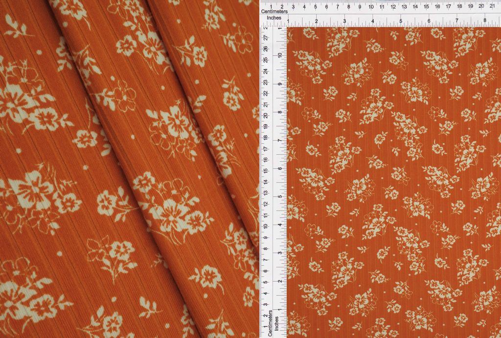KNT4135-MS10135 / ORANGE / 87%POLY 13%SPAN 8X3 YUMMY RIB FLORAL/FLOWER