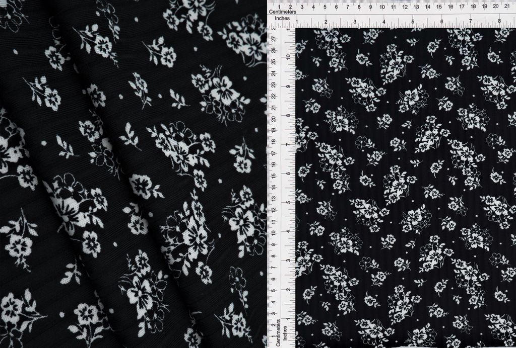 KNT4135-MS10135 / BLACK / 87%POLY 13%SPAN 8X3 YUMMY RIB FLORAL/FLOWER