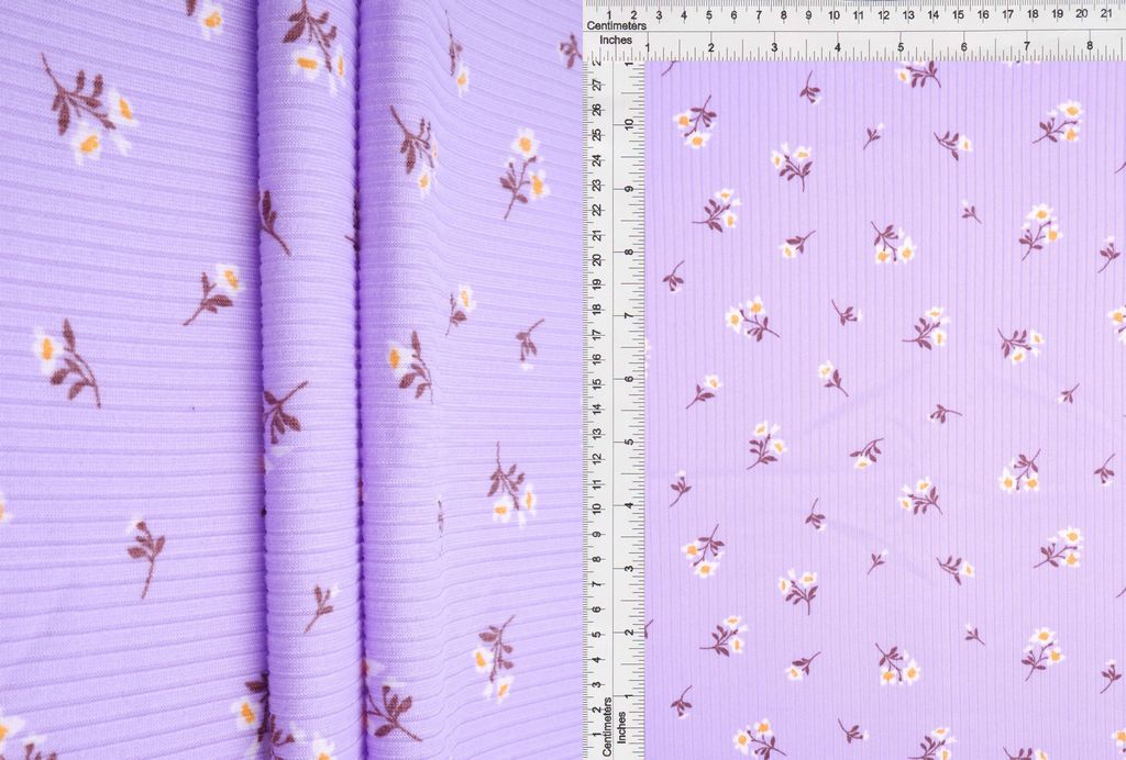 KNT3422-MS11129 / LAVENDER / 96%POLY 4%SPAN 4X2 YUMMY RIB DITSY FLORAL/FLOWER