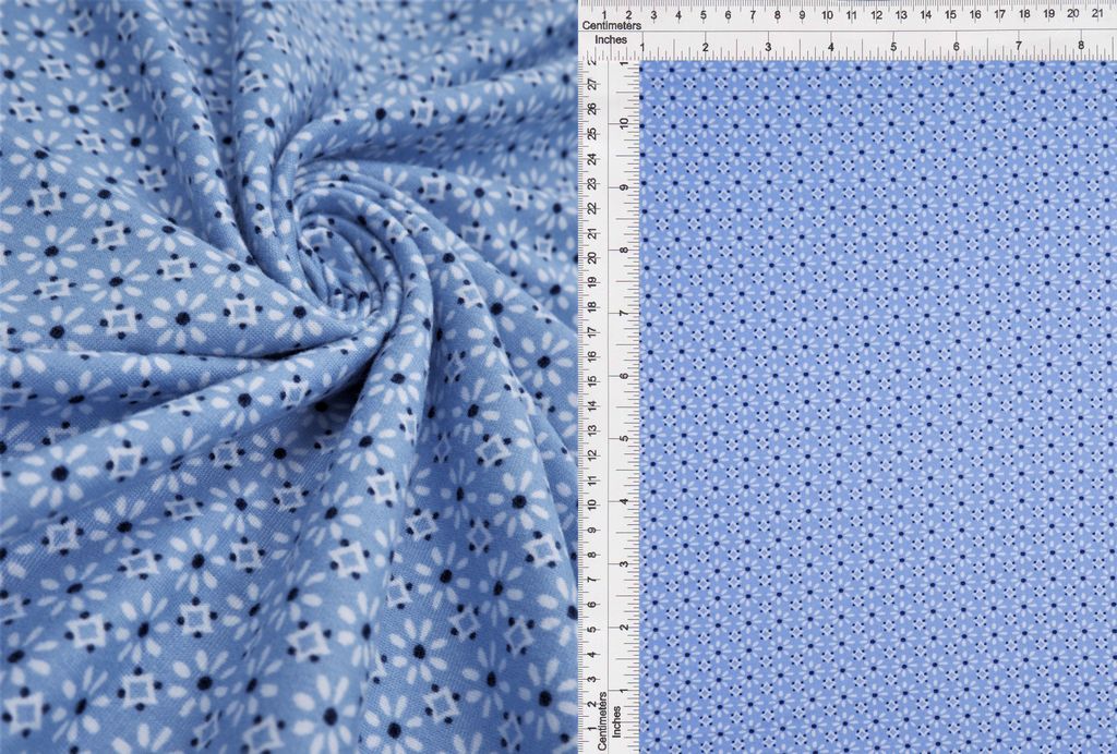 KNT2100-MS10082 / BLUE / 96%POLY 4%SPAN DTY BRUSH GEOMETRIC FLOWER