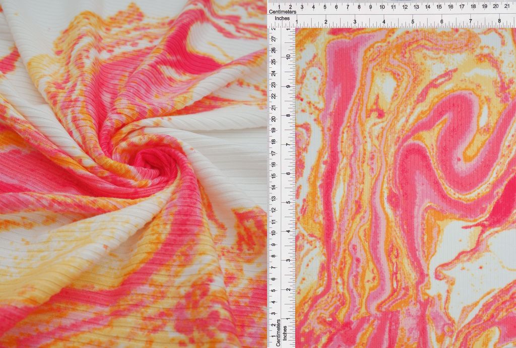 KNT3422-MS10401 / PINK/ORANGE / 96%POLY 4%SPAN 4X2 YUMMY RIB MARBLE PRINT