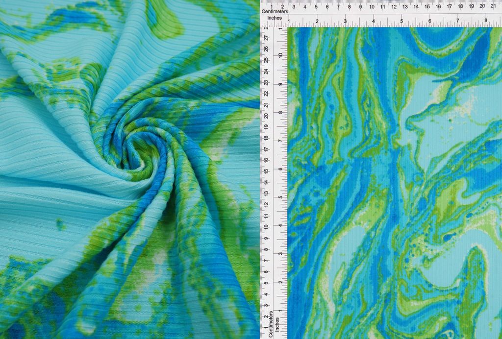 KNT3422-MS10401 / BLUE/LIME / 96%POLY 4%SPAN 4X2 YUMMY RIB MARBLE PRINT