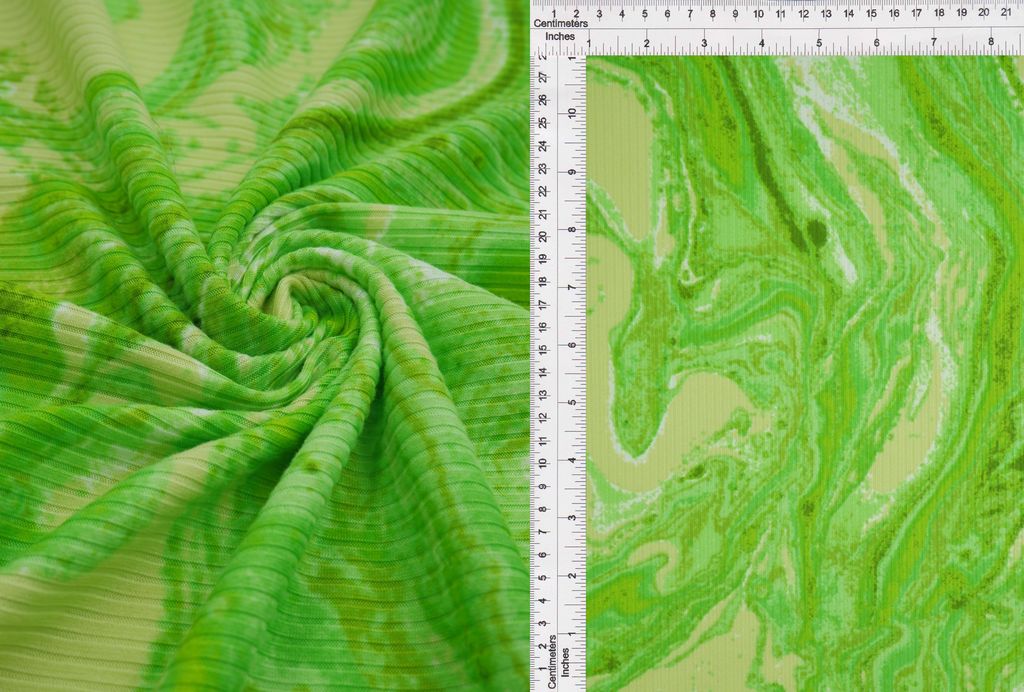 KNT3422-MS10401 / GREEN/LIME / 96%POLY 4%SPAN 4X2 YUMMY RIB MARBLE PRINT