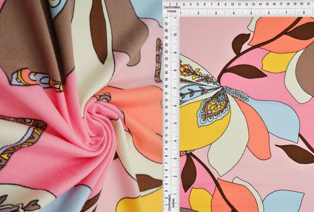 KNT2100-Q81108 / PINK YELLOW / 96%POLY 4%SPAN DTY BRUSHED FLORAL/FLOWER PRINT