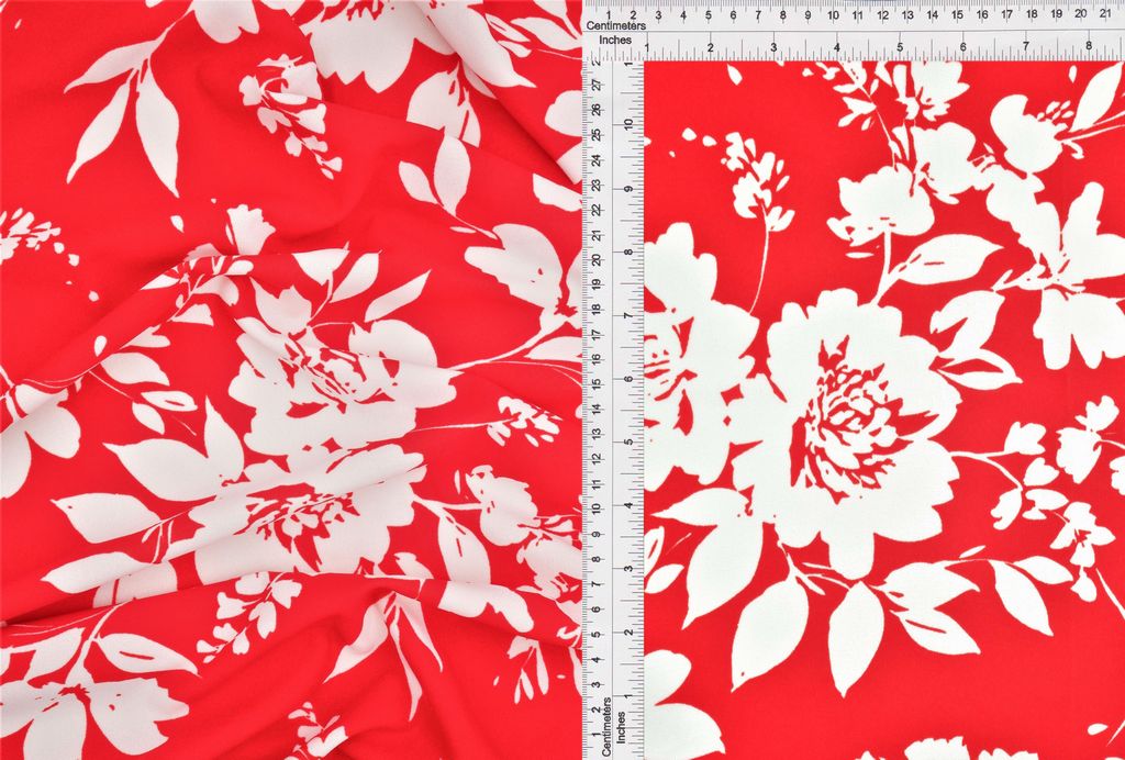 KNT3971-Q11028 / RED/WHT / 95%POLY 5%SPAN TECHNO CREPE FLOWER/FLORAL PRINT