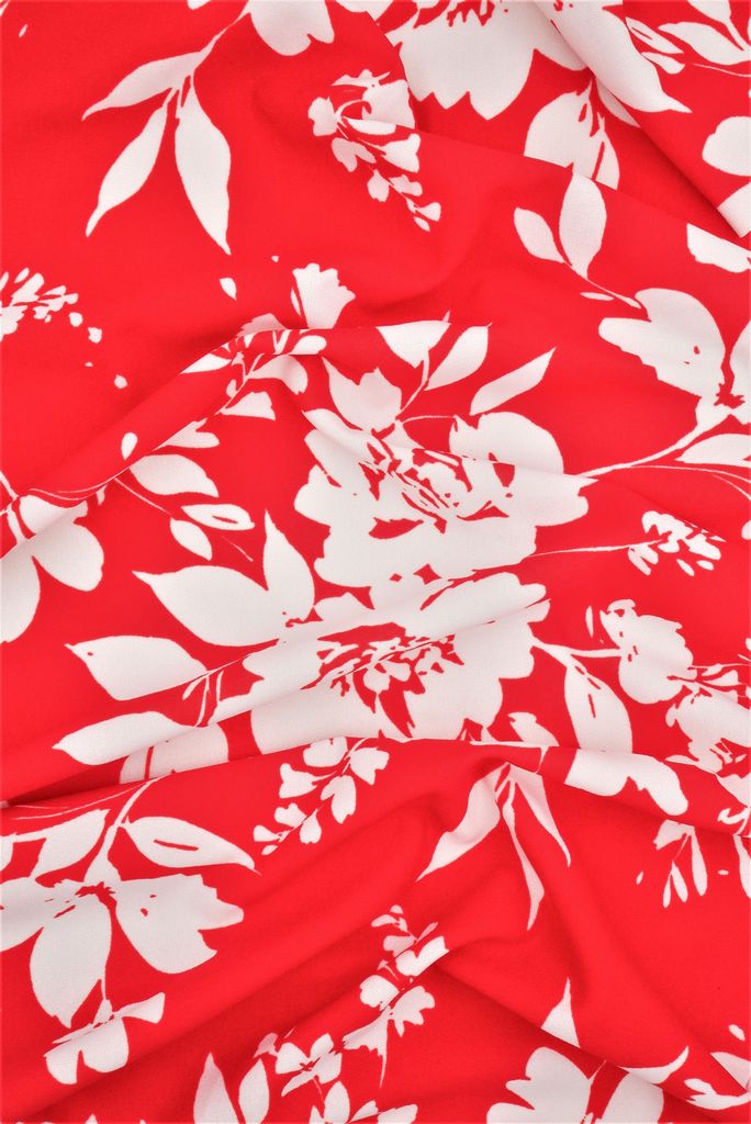 KNT3971-Q11028 / RED/WHT / 95%POLY 5%SPAN TECHNO CREPE FLOWER/FLORAL PRINT