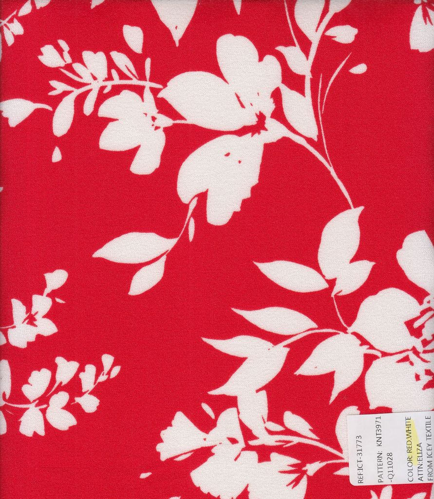 KNT3971-Q11028 / RED/WHT / 95%POLY 5%SPAN TECHNO CREPE FLOWER/FLORAL PRINT